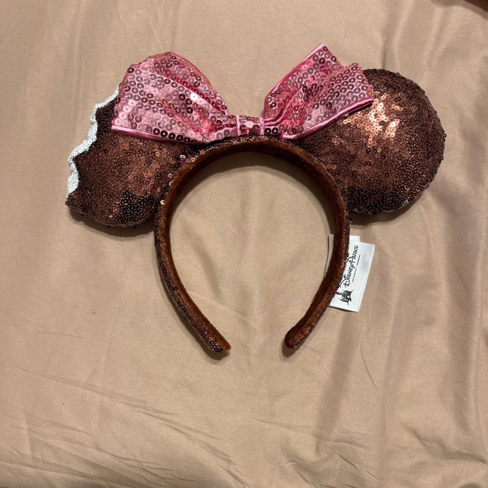 Disney Pink and Brown Sequin Minnie Mouse Ears Headband